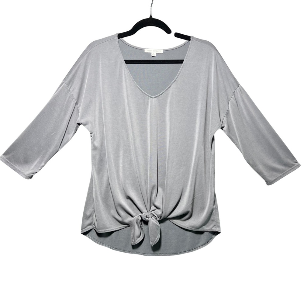 Green Envelope Los Angeles Gray V Neck‎ 3/4 Sleeve Knot Front Top Women's Size L